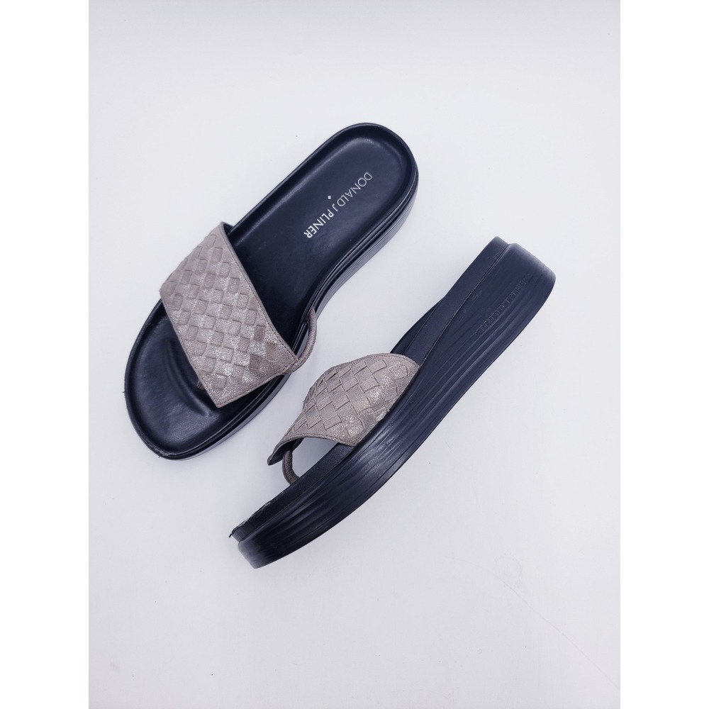 Donald J Pliner Fifi Woven Platform Sandals Pewter Metallic Womens Size 6M